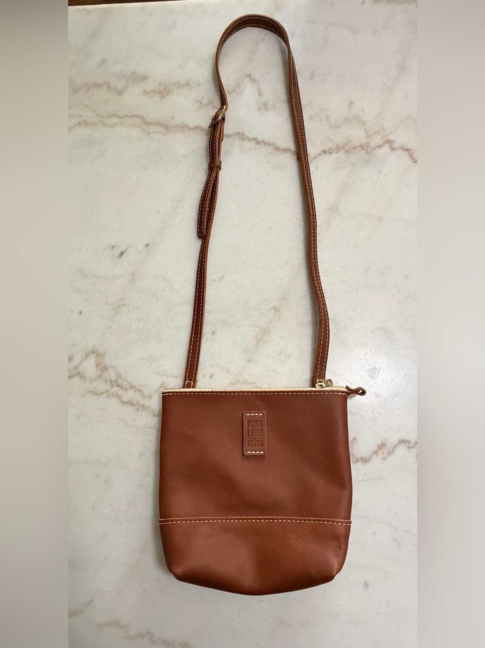 Portland Leather Goods Womens Festival Crossbody Bag Smooth Leather Cognac
